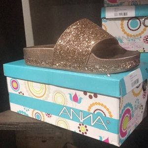 Rose gold glitter wedge slider